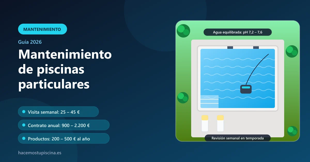 Vista cenital de una piscina particular con limpiafondos automático trabajando y tumbonas en el solárium